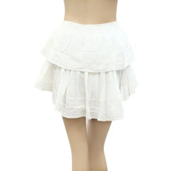 Loveshackfancy Ruffle Mini Skirt Lace Antique White Cotton Tiered Beach M - Picture 6 of 7